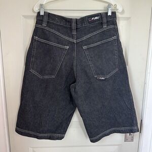 VTG FUBU Denim Shorts Mens 32 Black Baggy Y2K Hip Hop skater Jean Shorts Cotton
